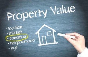 Property Value - Real Estate concept on blue background